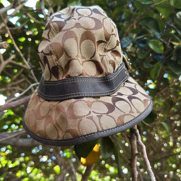 Coach Signature Tan Brown Canvas Bucket Hat with Dark Brown Trim main image 14